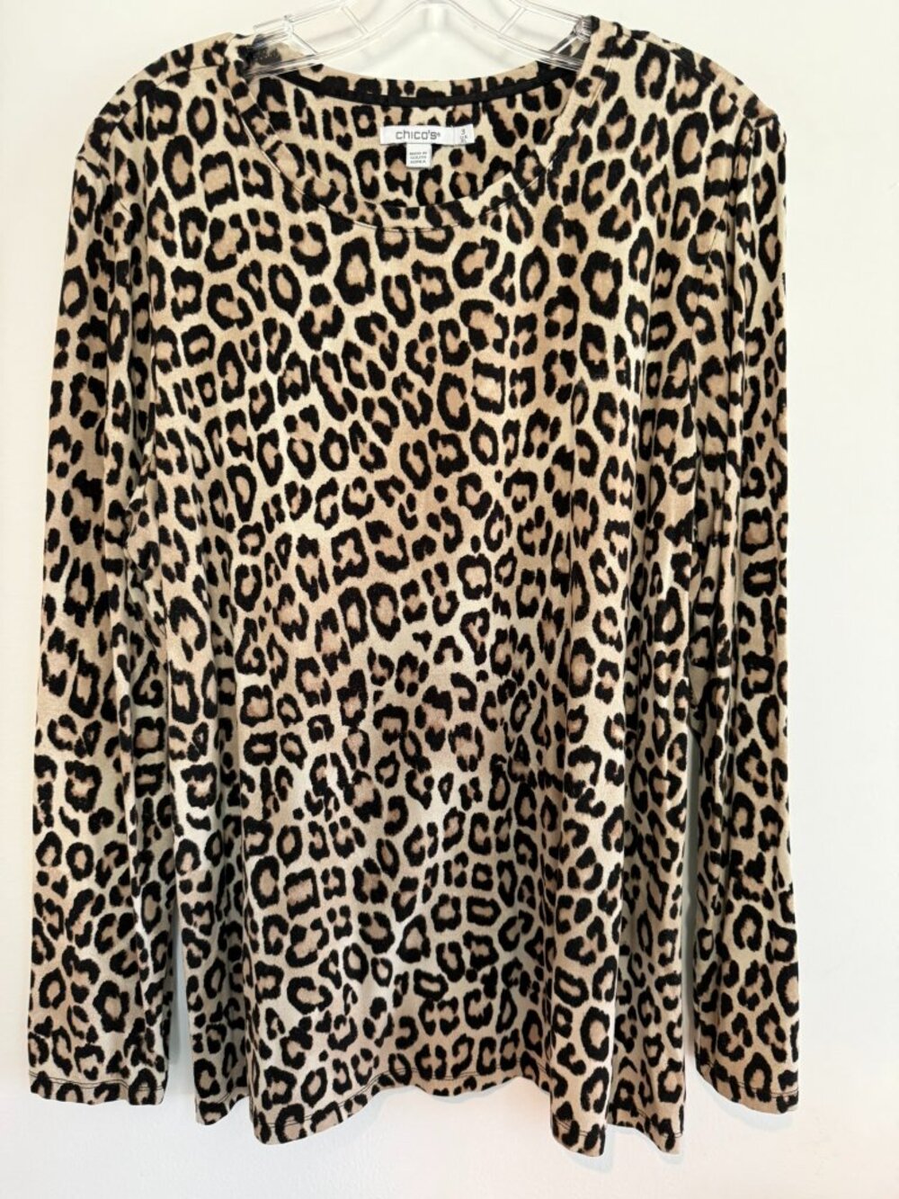 Chico's Leopard Print Long Sleeve Tunic Top Size 3